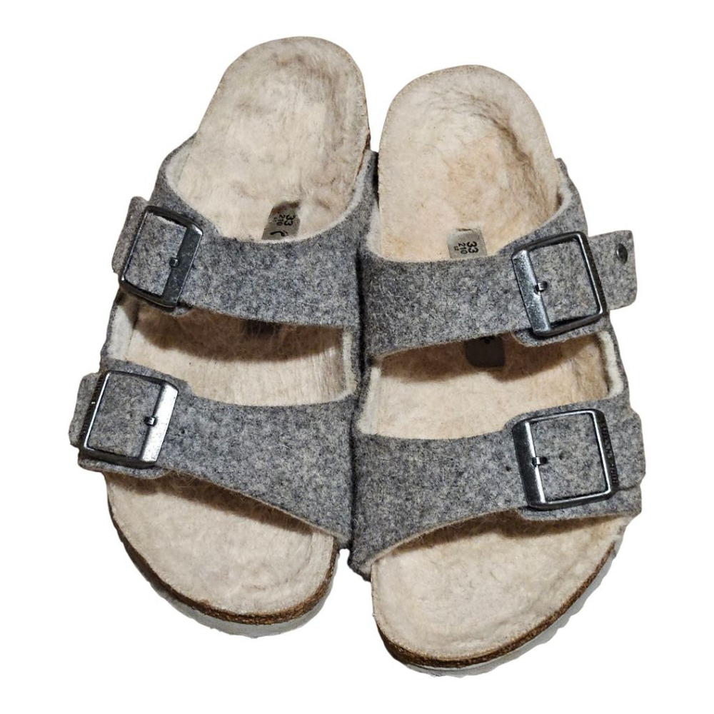 Kids' Birkenstock Grey Beige Shearling Lined Sandals US 2 (Little Girl)